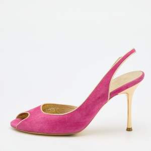 Celine Pink/Gold Suede and Leather Peep Toe Slingback D'Orsay Pumps Size 37