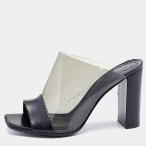 Celine Black Leather and PVC Slide Sandals Size 37