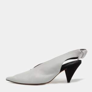 Pre Owned Celine White Leather Slingback  Pumps Size 37.5