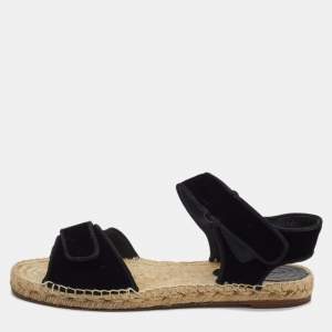 Celine Black Velvet Velcro Strap Espadrille Sandals Size 40