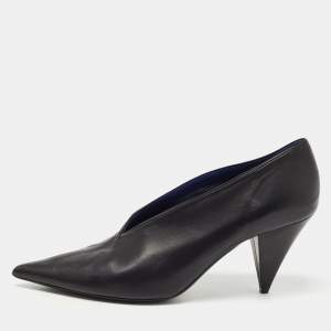 Pre Owned Celine Black Leather V Neck Pointed Toe Pumps Size 41