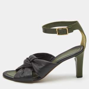 Pre Owned Celine Black/Army Green Leather Twisted Knot Ankle Strap Sandals Size 40