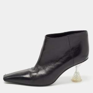 Celine Black Leather Crystal Heel Ankle Booties Size 36