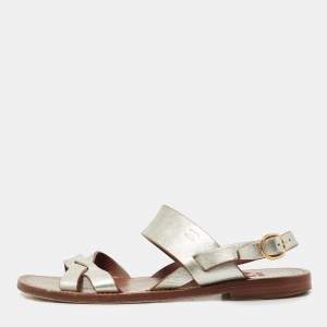 Celine Silver Leather  Slingback Sandals Size 39