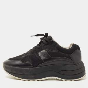 Celine Black Leather and Mesh Lace up Sneakers Size 38