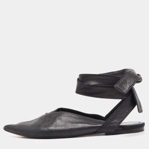 Celine Black Leather V Neck Ankle Tie Flat Size 38