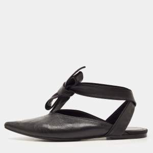 Celine Black Leather V Neck Ankle Tie Flats Size 40