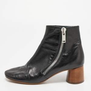 Celine Black Leather Block Heel Ankle Boots Size 38