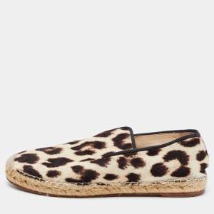 Celine Beige/Brown Leopard Print Calfhair Espadrilles Flats Size 38