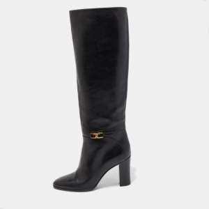 Pre Owned Celine Black Leather Knee Length Boots Size 37