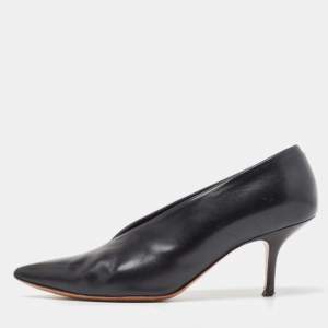 Pre Owned Celine Black Leather V Neck Pumps Size 38