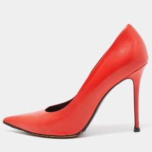 Pre Owned Celine Orange Leather Pointed Toe Pumps Size 39