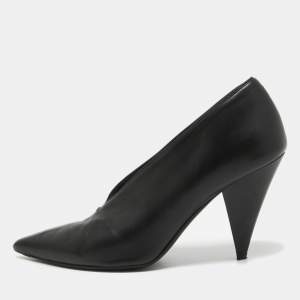 Pre Owned Celine Black Leather V Neck Pointed Toe Pumps Size 37