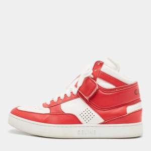 Celine Red/White Leather High Top Sneakers Size 38