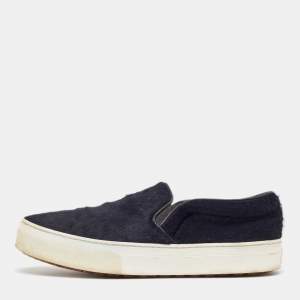 Celine Navy Blue Calf Hair Slip On Sneakers Size 38