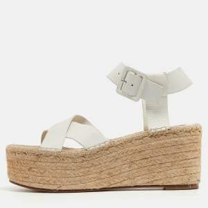 Pre Owned Celine White Leather Espadrille Sandals Size 41