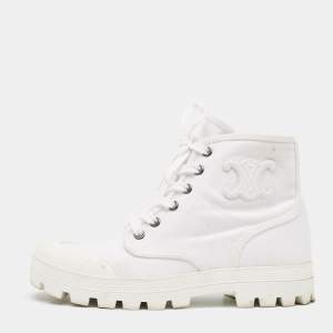 Celine White Canvas Combat Boots Size 37