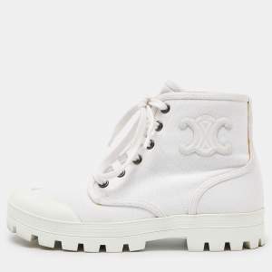 Celine White Canvas Combat Boots Size 36