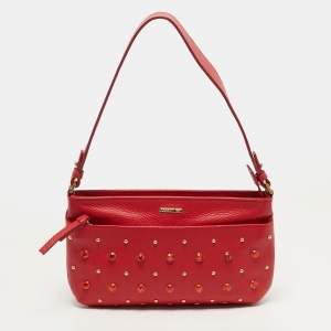مملوكة مسبقًا Cerruti 1881 Crystal Studded Red Leather Shoulder Bag