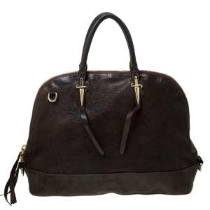 Cesare Paciotti Dark Brown Leather Dome Satchel