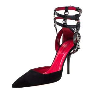 Cesare Paciotti Black Suede And Leather Ankle Strap Pointed Toe Sandals Size 38