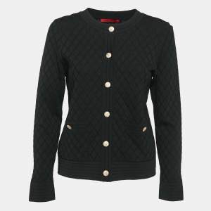 CH Carolina Herrera Black Diamond Pattern Knit Button Front Cardigan M
