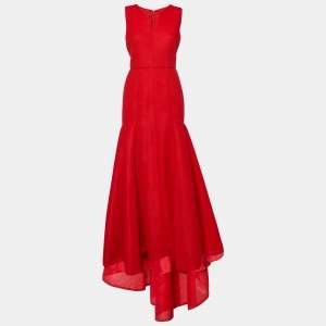 CH Carolina Herrera Red Tricot Mesh Sleeveless Gown M