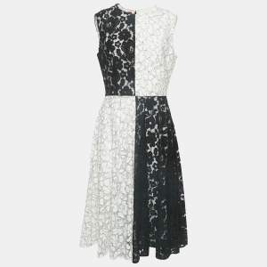 Pre Owned CH Carolina Herrera Black/White Floral Lace Sleeveless Midi Dress L