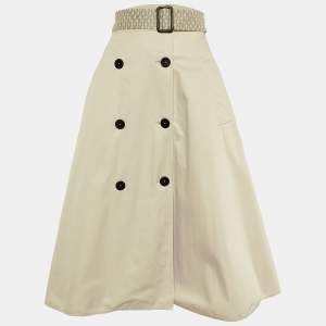 CH Carolina Herrera Beige Cotton Button Front Midi Skirt M