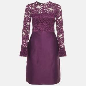 Pre Owned CH Carolina Herrera Purple Lace and Satin Short Dress XS