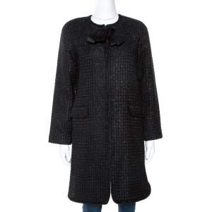 Pre Owned CH Carolina Herrera Black Lurex Tweed Coat M