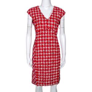 Pre Owned CH Carolina Herrera Red Tweed Sleeveless Sheath Dress L