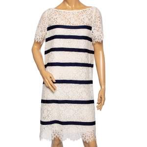 Pre Owned CH Carolina Herrera White Lace Striped Detailed Short Dress L