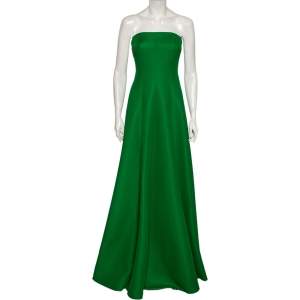 Pre Owned CH Carolina Herrera Green Textured Neoprene Strapless Gown M
