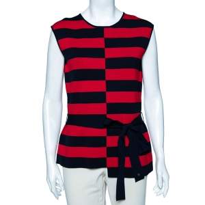 Pre Owned CH Carolina Herrera Red Stripe Knit Top L