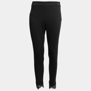 CH Carolina Herrera Black Stretch Knit Lace Trim Detailed Leggings L