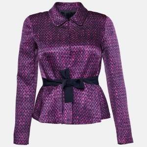 Pre Owned CH Carolina Herrera Purple Textured Cotton & Silk Belted Jacket S 
