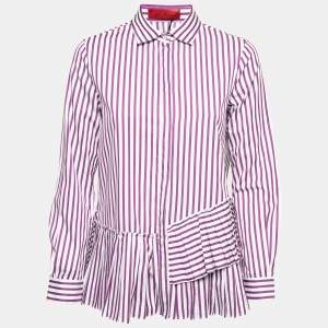 Pre Owned CH Carolina Herrera Purple Striped Cotton Pleated Shirt S