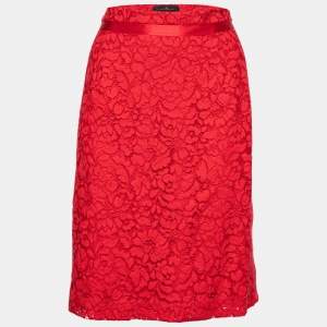 CH Carolina Herrera Red Lace Trim Detail Mini Skirt M