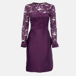 Pre Owned CH Carolina Herrera Purple Lace & Satin Midi Dress S