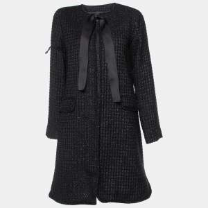 CH Carolina Herrera Black Lurex Tweed Mid Length Coat M