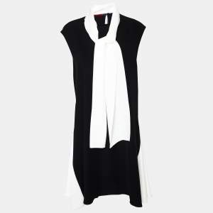 Pre Owned CH Carolina Herrera Monochrome Crepe Flared Sleeveless Dress L