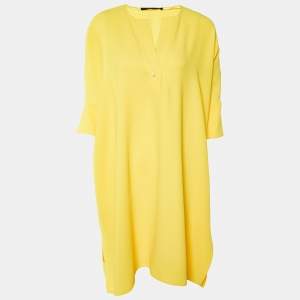 Pre Owned CH Carolina Herrera Yellow Crepe Shift Dress XS