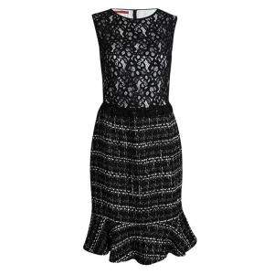 Pre Owned CH Carolina Herrera Monochrome Lace and Tweed  Sleeveless Dress L