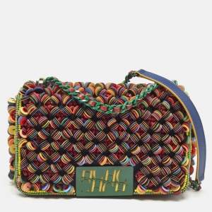 Pre Owned CH Carolina Herrera Multicolor Beads Bimba Flap Shoulder Bag