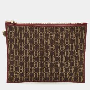 Pre Owned CH Carolina Herrera Brown/Gold Monogram Canvas Pouch