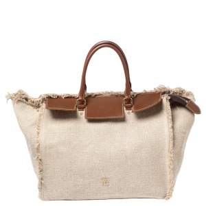 Pre Owned CH Carolina Herrera Brown/Beige Canvas and Leather Vendome Tote
