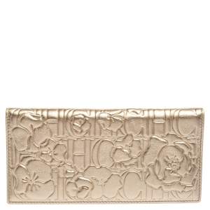 Pre Owned CH Carolina Herrera Embossed Leather Bifold Continental Wallet
