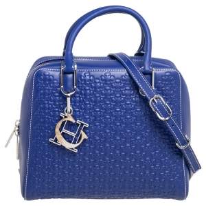 Pre Owned CH Carolina Herrera Blue Embossed Leather Baron Satchel
