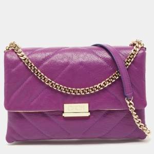 Pre Owned CH Carolina Herrera Purple Quilted Leather Flap Chain Bag